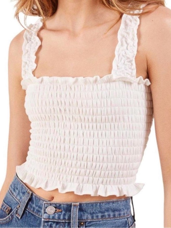 Reformation Tops - Reformation White Smocked Ruffle Crop Tank